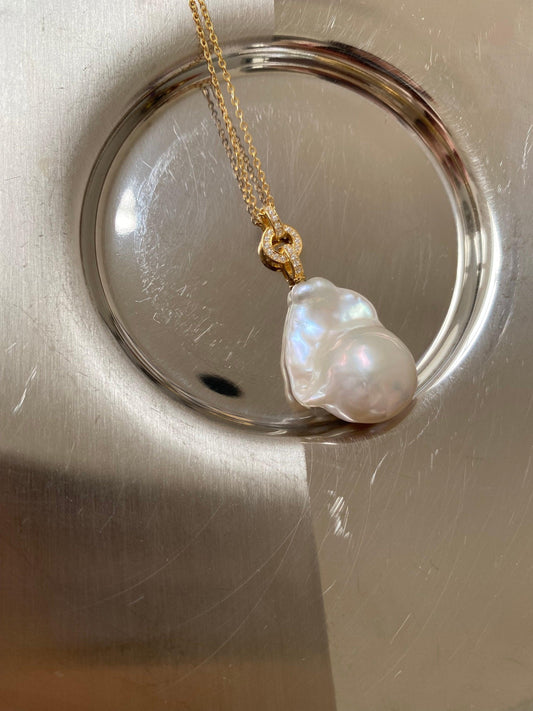 AAA Large Fireball freshwater cultured Pearl Pendant charm, Solid 925 sterling silver Radiant Luster Baroque Pearl Necklace, Gold or Silver eVE United Kingdom