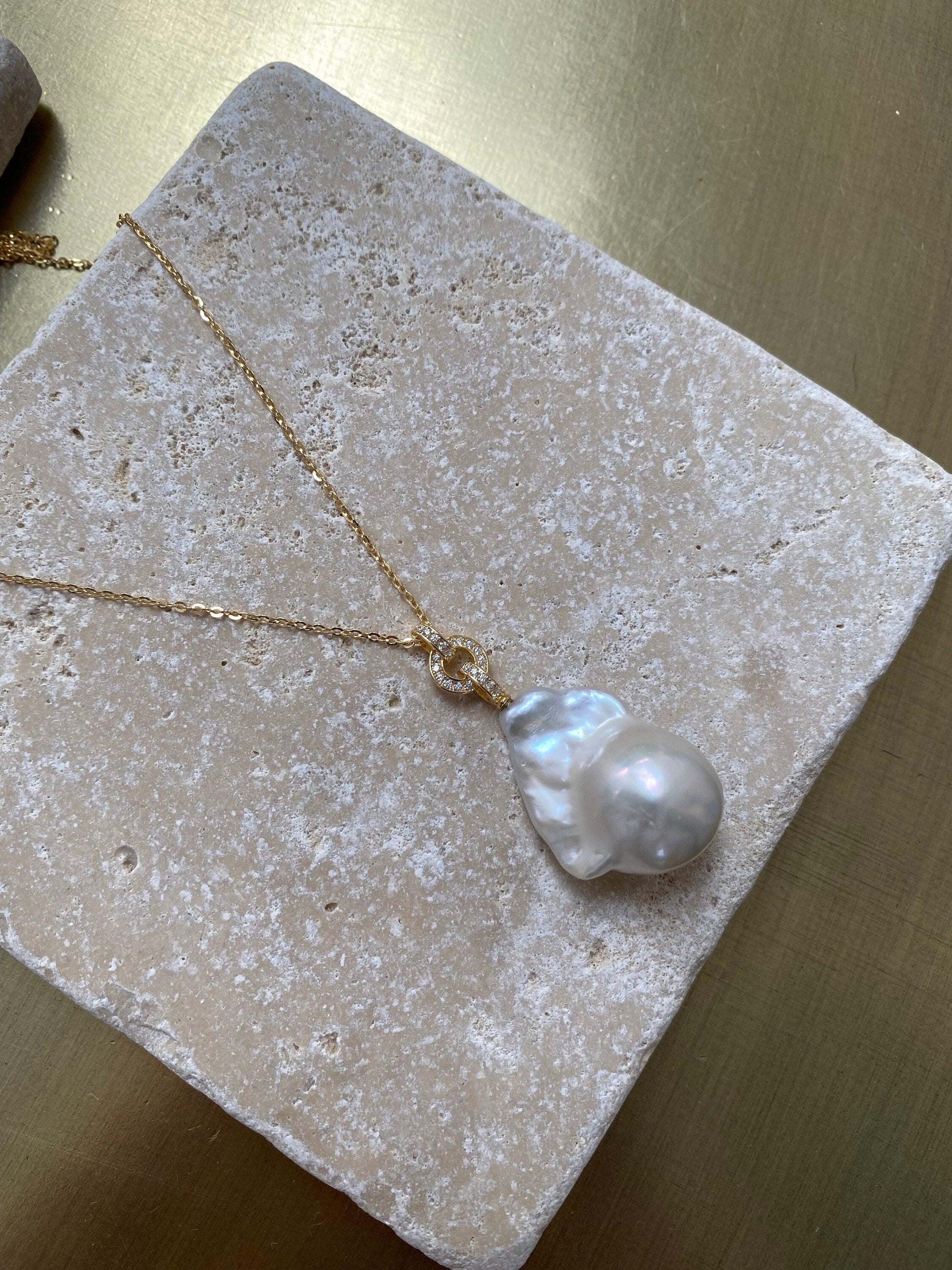 AAA Large Fireball freshwater cultured Pearl Pendant charm, Solid 925 sterling silver Radiant Luster Baroque Pearl Necklace, Gold or Silver eVE United Kingdom