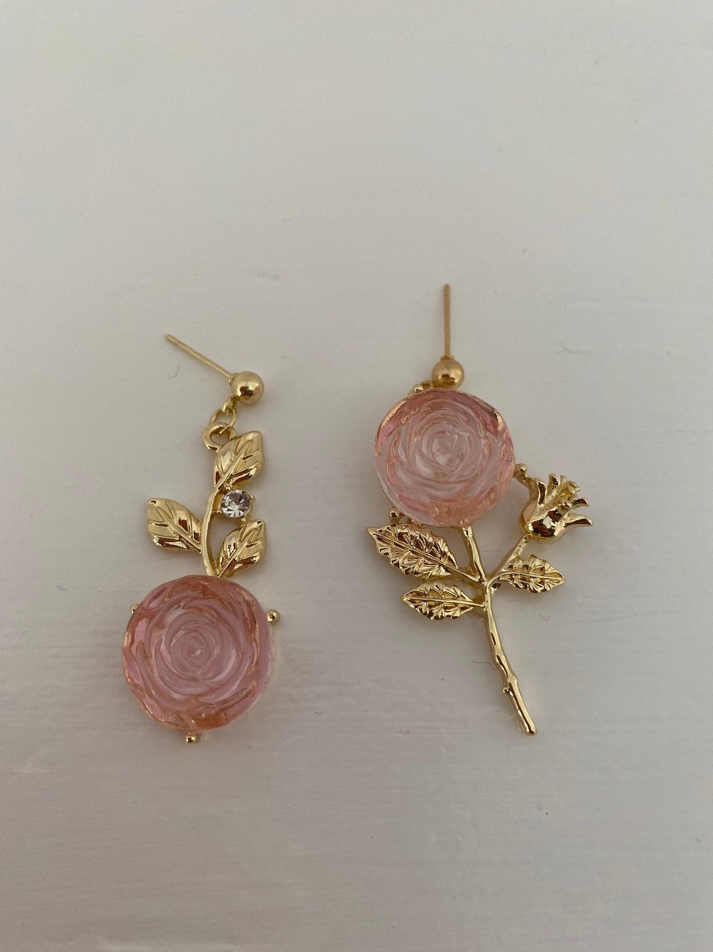 Asymmetric Rose Zircon Gemstone Earrings, Shinning Rose Zircon Earring For Her, S925 Silver Needle and Gold Earring eVE United Kingdom