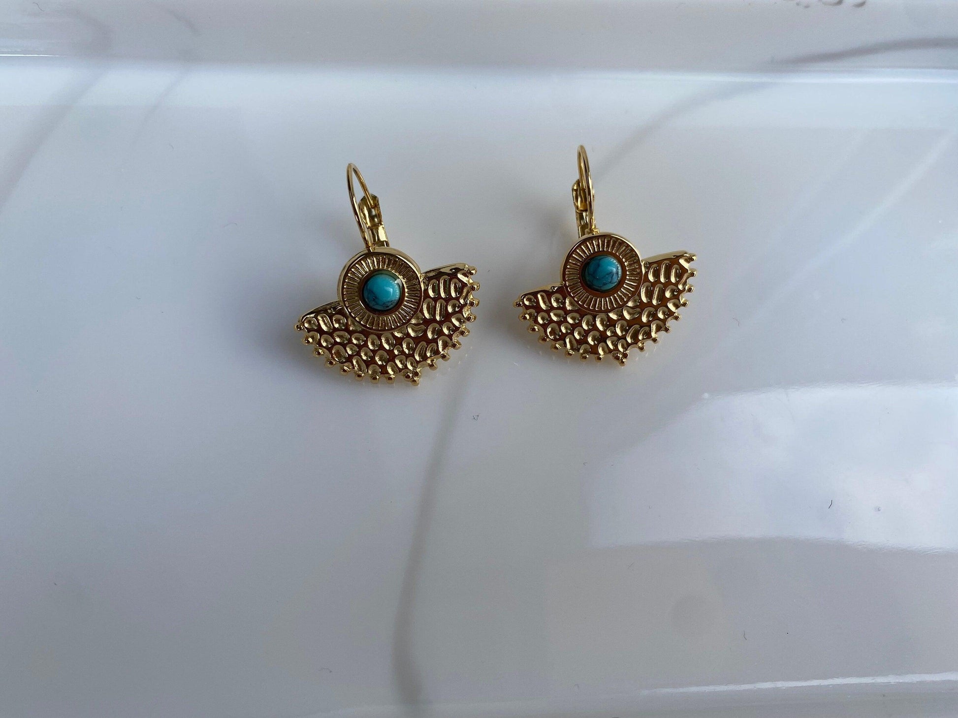 Blue Turquoise Stone Sunburst Earring, Bright Shinning Moon Turquoise Stone  Earring for Her, Bohemia Style, Lucky Stone, Perfect for Summer eVE United Kingdom