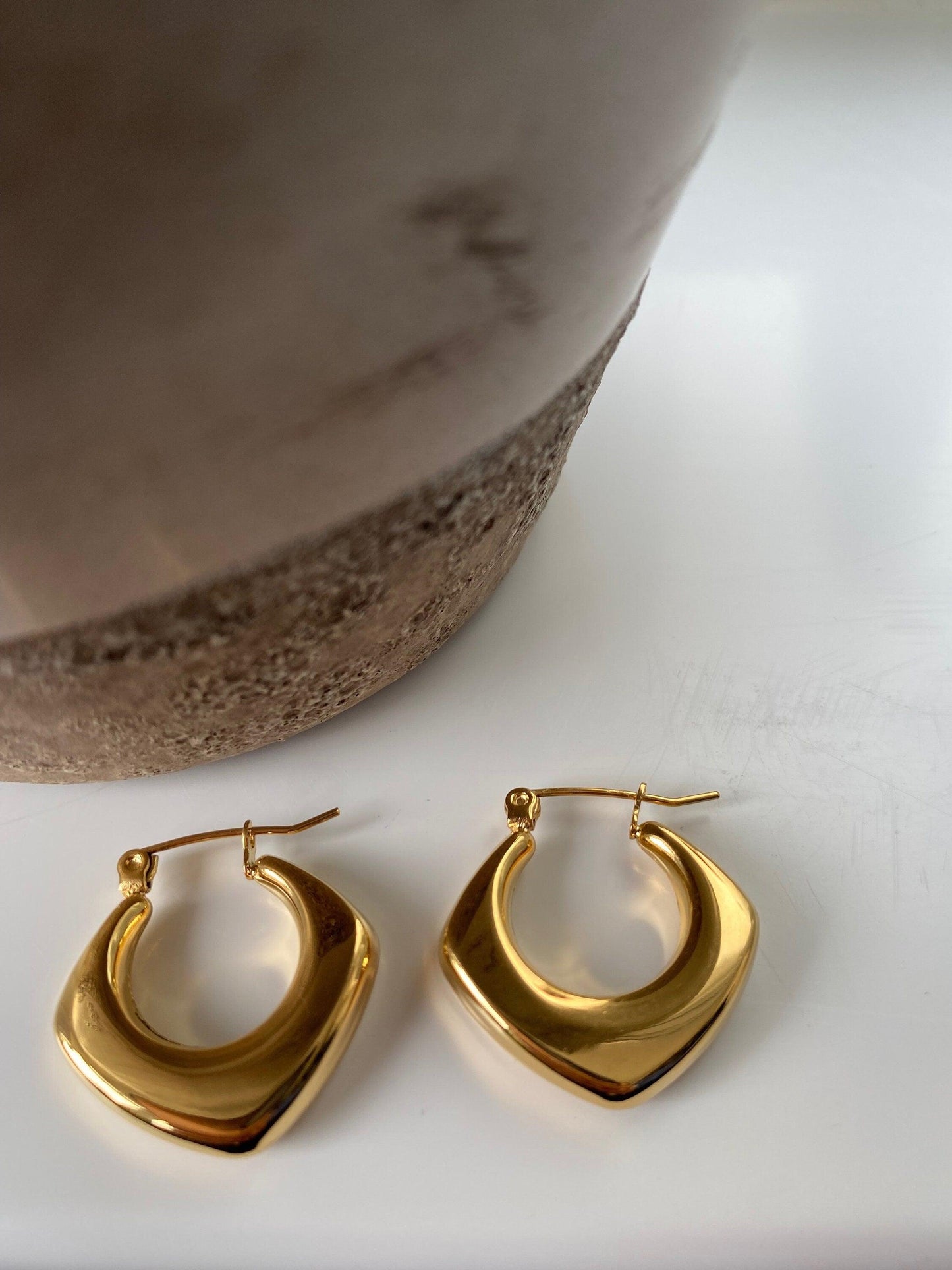 Bright Rich Gold V Shape Dangle Earring, Thick Layer V shape Earring, Curve V Shape Earring, V shape Gold Jewellery eVE United Kingdom