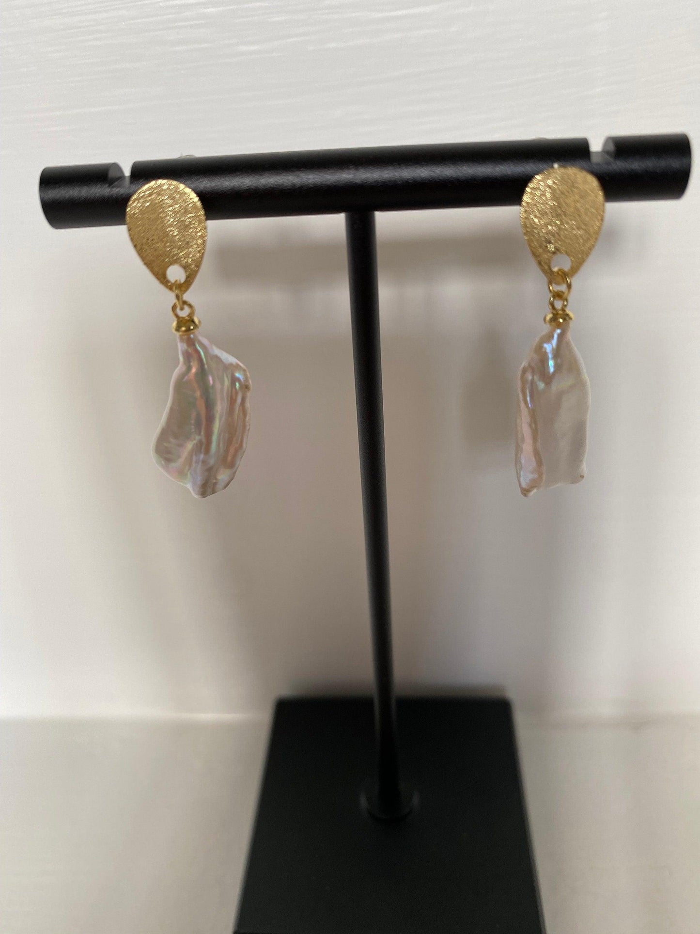 Keshi Biwa Pearl Drop Earrings For Her, Long Baroque Pearl Earring, Gold Biwa Pearl Earring, Keshi Baroque Earring, Gift for Her eVE United Kingdom