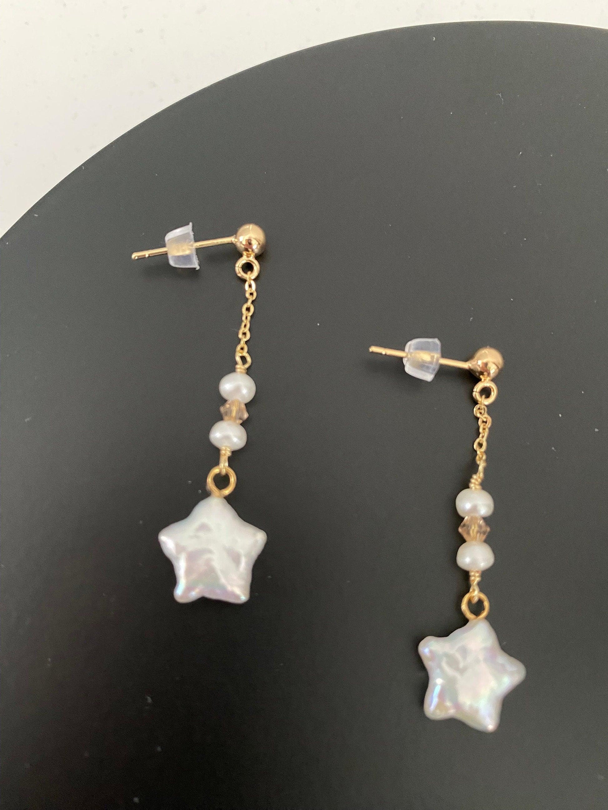 Long Natural Star Freshwater Pearl Drop Earring, Tassel Style Pearl Bead Earring for Her, Star Pearl Earring, S925 Sterling Silver eVE United Kingdom