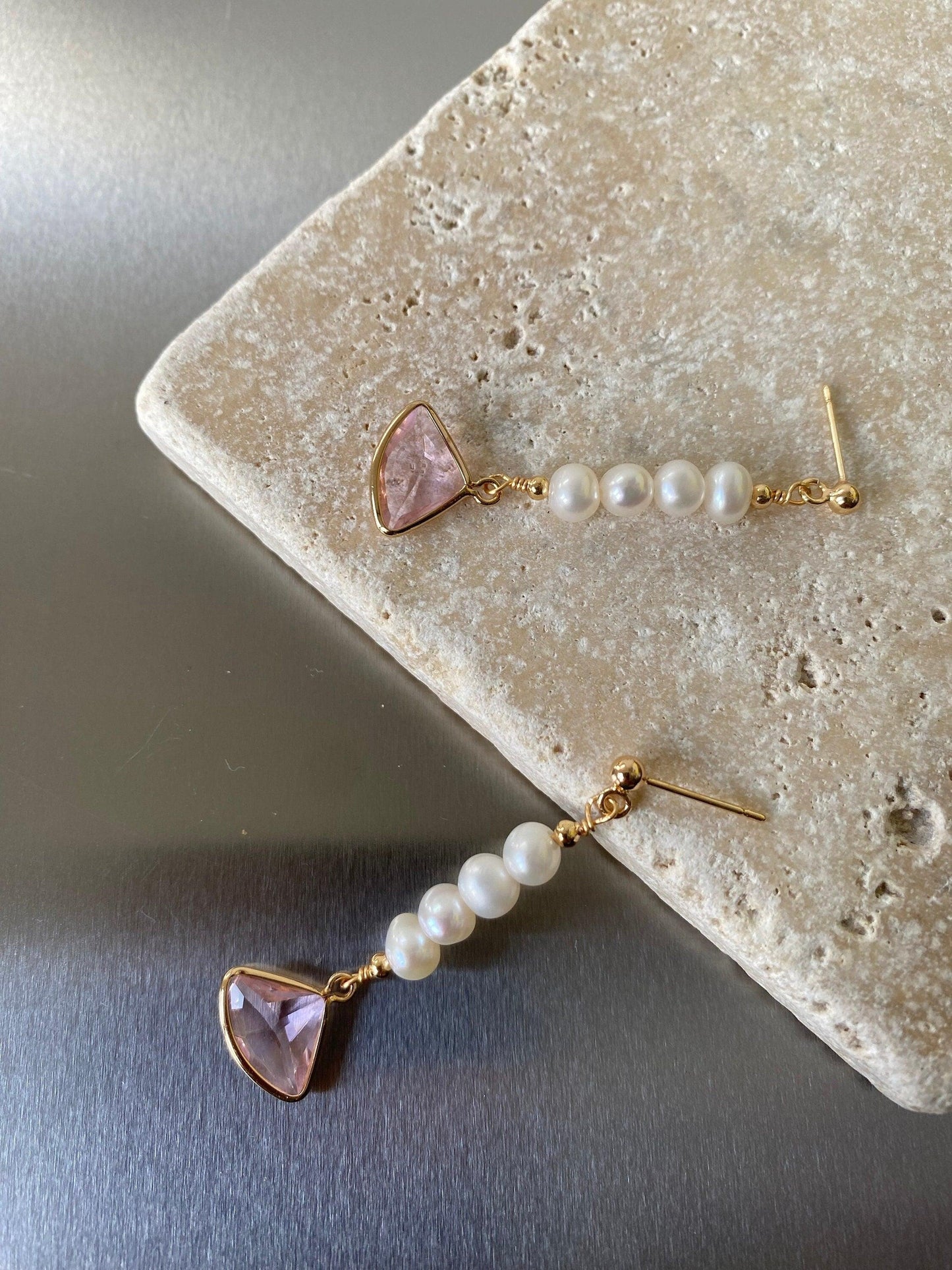 Long Tassel Freshwater Pearl Earring, Pink Bead Stone Pearl Earring for Her, White Freshwater Pearl Earring, 18K Gold, S925 Sterling Silver eVE United Kingdom