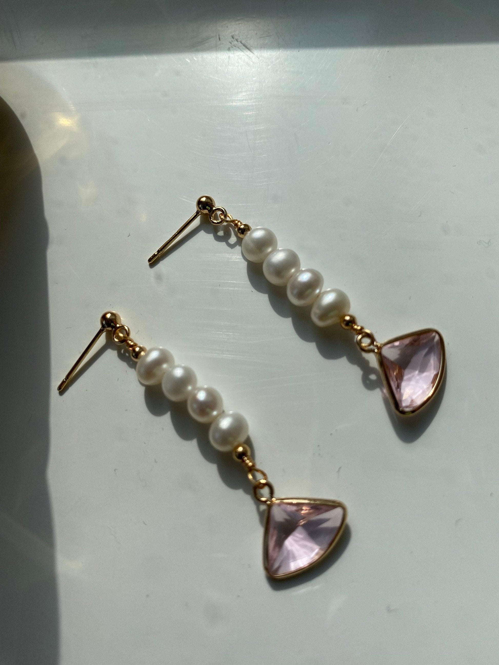 Long Tassel Freshwater Pearl Earring, Pink Bead Stone Pearl Earring for Her, White Freshwater Pearl Earring, 18K Gold, S925 Sterling Silver eVE United Kingdom