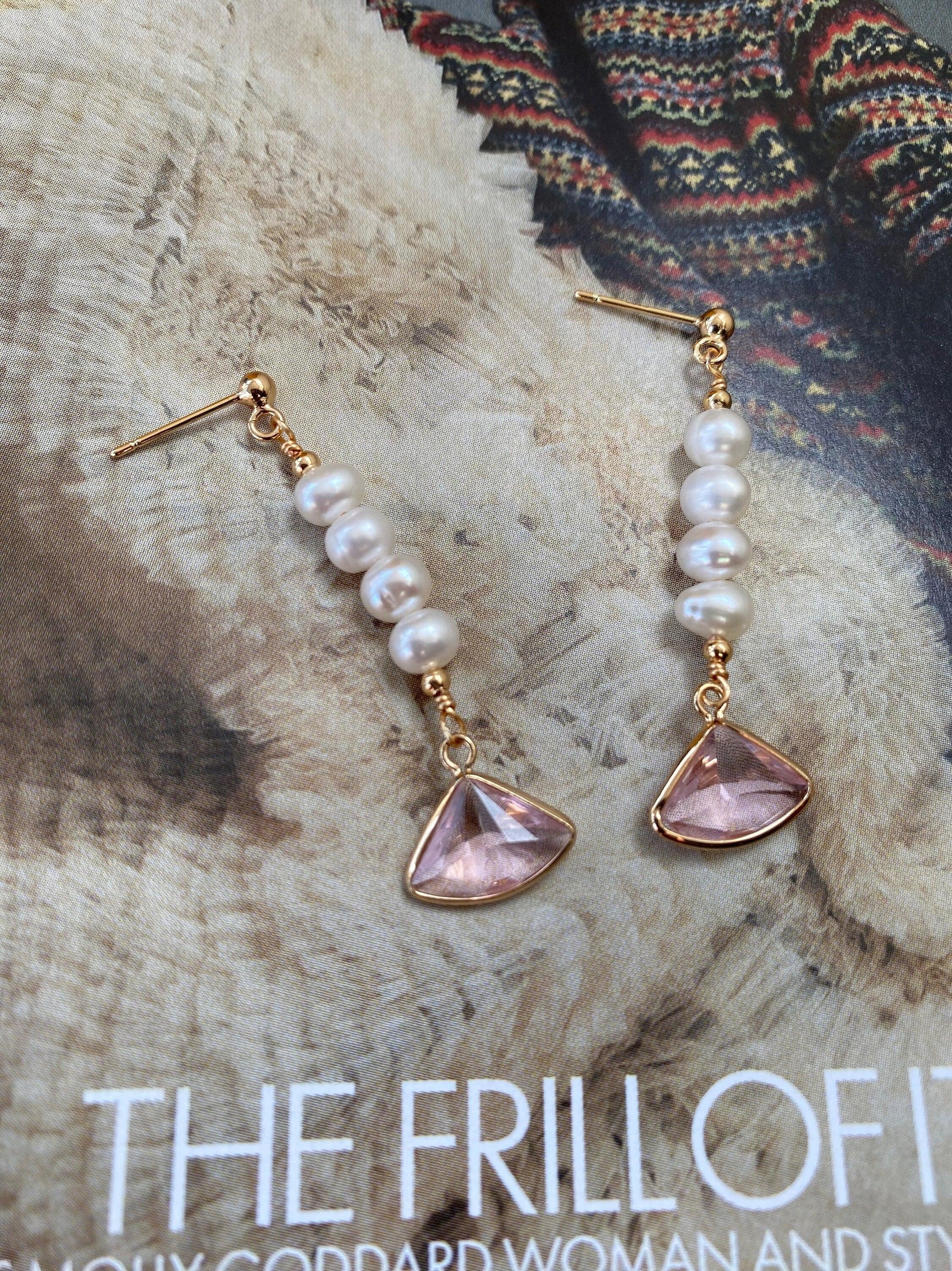 Long Tassel Freshwater Pearl Earring, Pink Bead Stone Pearl Earring for Her, White Freshwater Pearl Earring, 18K Gold, S925 Sterling Silver eVE United Kingdom