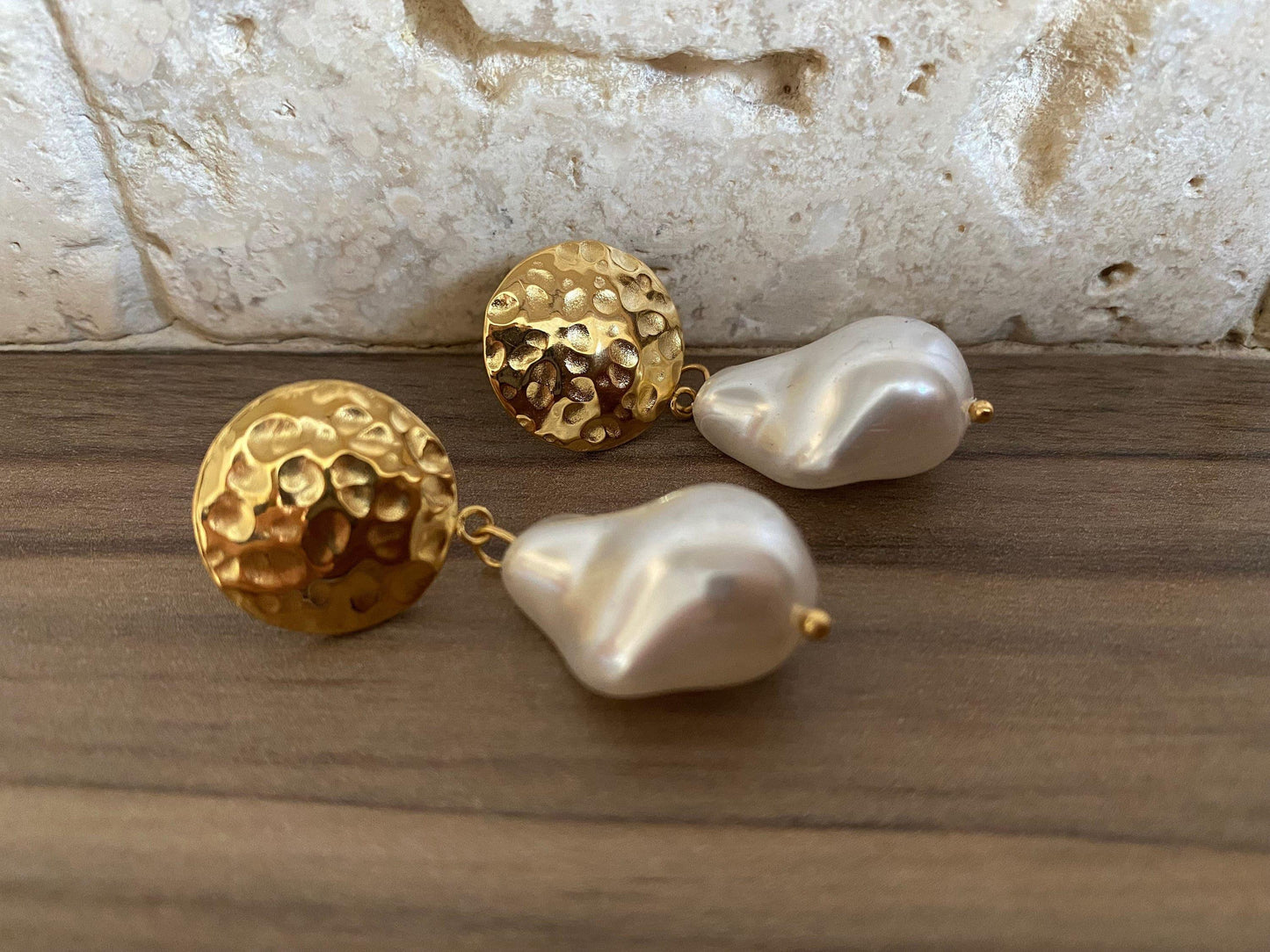 Massive Chunky Irregular Pearl Earring, Coin Shape Pearl Earring, Hammered Coin Design Earring for Women eVE United Kingdom