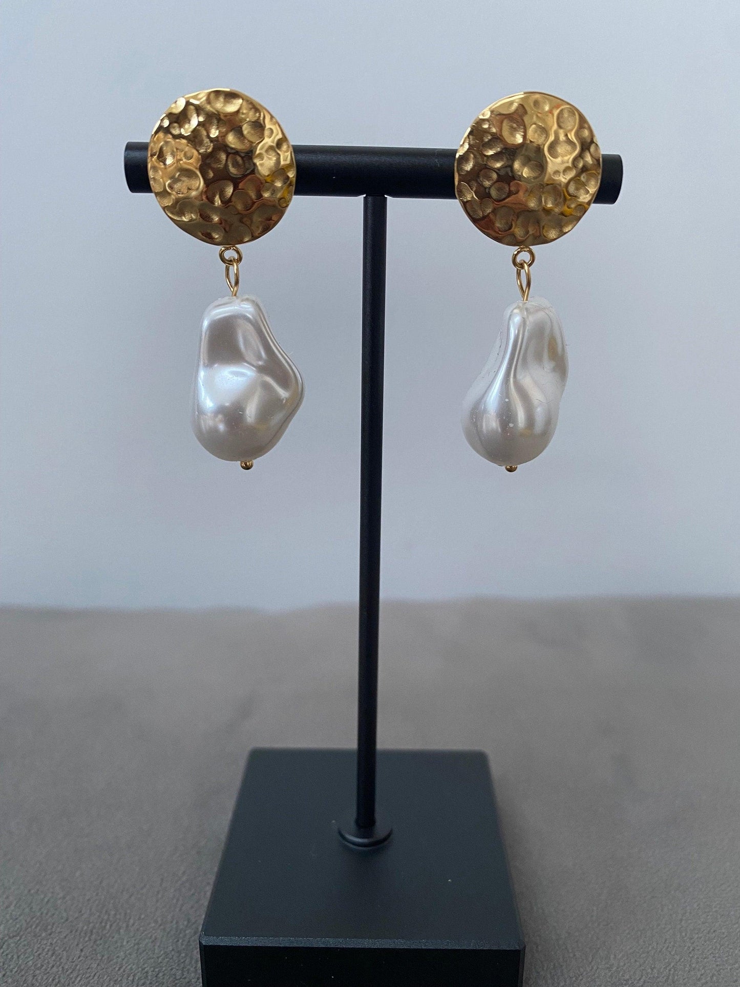 Massive Chunky Irregular Pearl Earring, Coin Shape Pearl Earring, Hammered Coin Design Earring for Women eVE United Kingdom