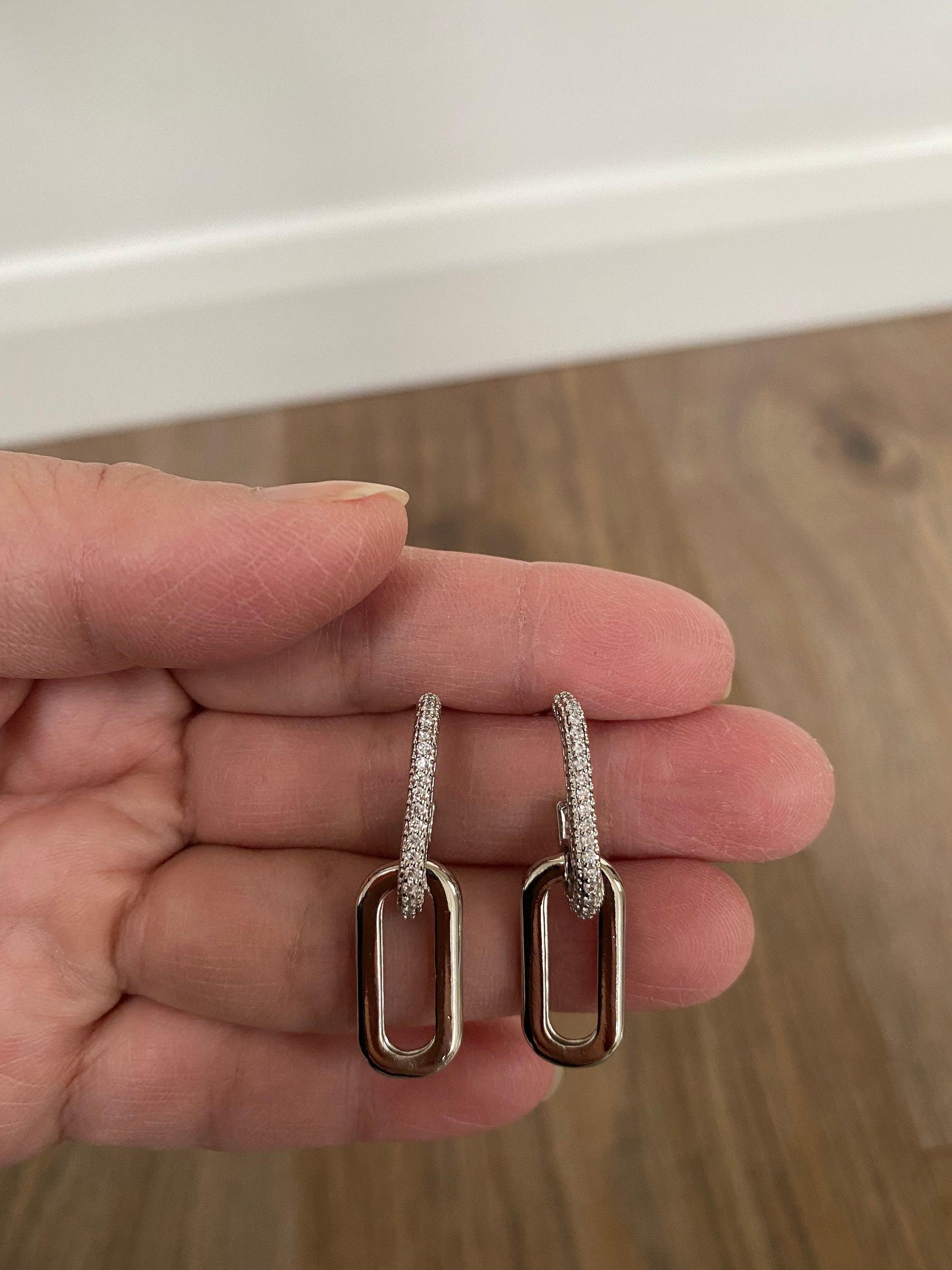 Rectangular Zircon Hoop Earring, Cable Hoop Earring,  Zircon Drop Earring, Zircon Chain Earring,  Dainty Earring , S925 Needle, Wedding Gift eVE United Kingdom