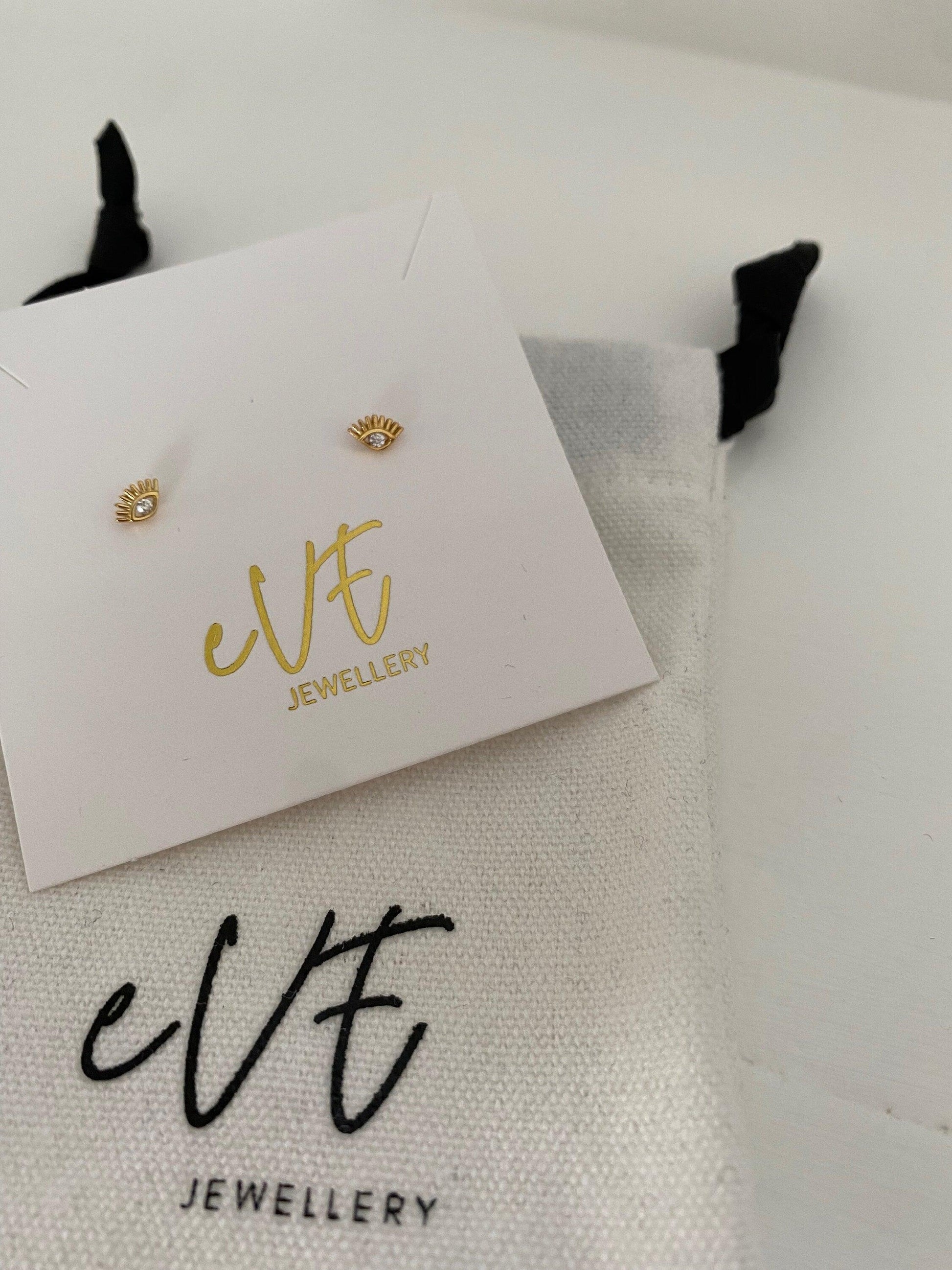 Tiny Evil Eye Stud Earring in Sterling Silver, Cubic Zirconia Evil Eye Stud Earring, Cute Evil Eye Mini Stud Earring, Gold and Silver eVE United Kingdom