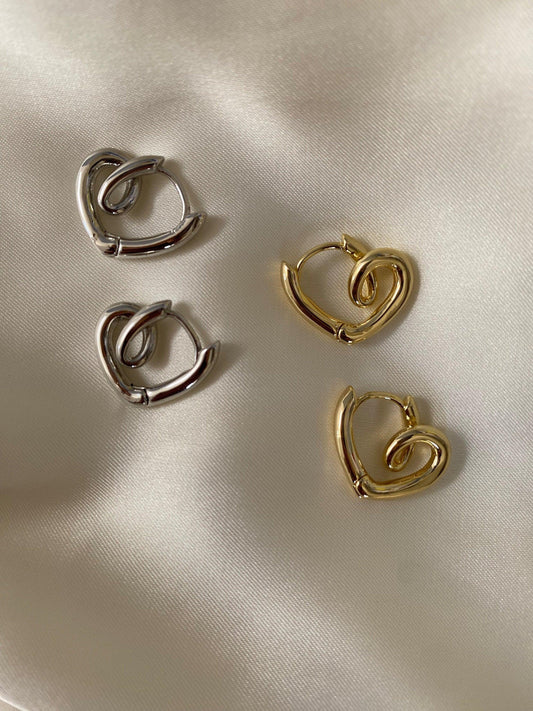 Tiny Open Heart Stud Earring for Her, Beautiful Twisted Heart Silver Earring, Silver and Gold Earring eVE United Kingdom